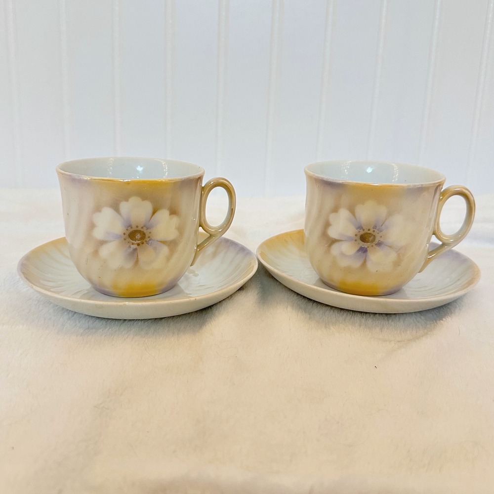 Germany Lusterware Tea Cup Saucer‎ Set Bavaria China Floral Peach Excellent